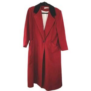 Forrani Red 100% Wool Vintage Coat Velvet Black Collar 11/12 Womens Union Mob